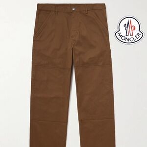 size 48 M - Moncler Straight Panelled Cotton Gabardine Trousers Brown